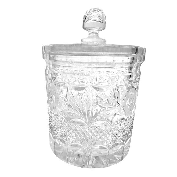 Heavy Lead Crystal Vintage Biscuit Jar Matching Lid-Diamond Point/Floral Design! - Picture 5 of 6